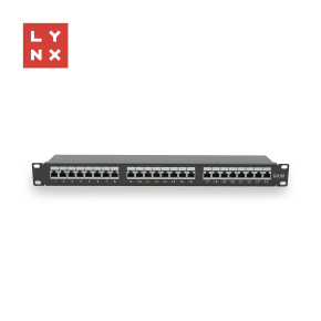 LYNX 19" patch panel 24-port, FTP Cat6a, 50µ, stíněný, černý LYNX 19" patch panel 24-port, FTP Cat6a, 50µ, stíněný, černý