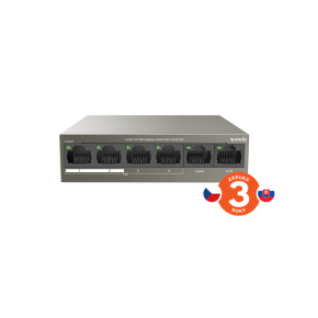 Tenda TEF1106P-4-63W PoE AT switch 4x PoE 802.3af/at, 6x 100Mb/s, PoE celkom 63W, fanless, PoE+