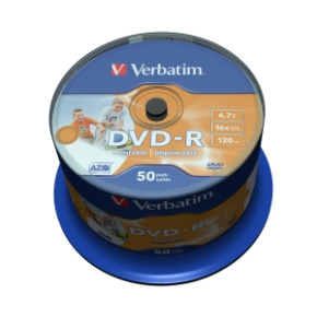 VERBATIM DVD-R (50-Pack) Cake/Print/16x/4.7GB/NoID
