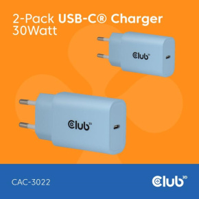 Club3D Nabíječka, USB-C, Power Delivery 15V/2A, 2-pack, modrá