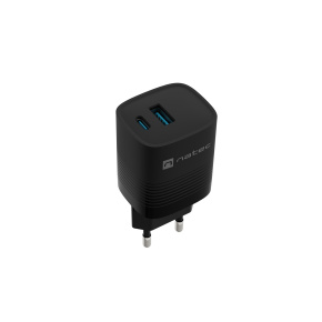Univerzálna USB nabíjačka Natec RIBERA GaN 30 W, 1X USB-A, 1X USB-C, čierna