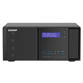 QNAP riadený switch QGD-3014-16PT-8G (16x GbE PoE+, 4core CPU, 4x SATA, 8GB RAM, 2x HDMI, 3x USB)