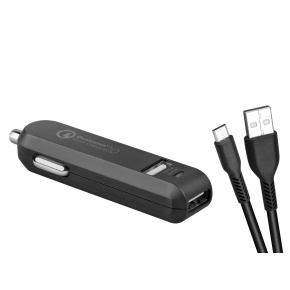 AVACOM CarMAX 2 nabíjačka do auta 2x Qualcomm Quick Charge 2.0, čierna farba (micro USB kábel)