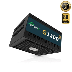 EVOLVEO G1200, zdroj 1200W, 80+ GOLD, ATX 3.1, aPFC, 140 mm ventilátor, plně modulární, záruka 3 roky, černý