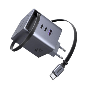 UGREEN síťová rychlonabíječka se zatahovacím kabelem 100W 3-Port, 2x USB-C, 1x USB-A, GaN, stříbrná UGREEN síťová rychlonabíječka se zatahovacím kabelem 100W 3-Port, 2x USB-C, 1x USB-A, GaN, stříbrná