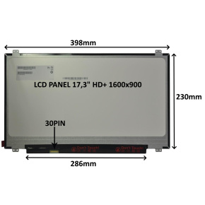 LCD PANEL 17,3" HD+ 1600x900 30PIN MATNÝ / ÚCHYTY HORE A DOLE