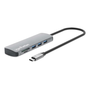 MANHATTAN Dokovací stanice USB-C 9v1, 1xHDMI, 2xUSB-C, 3xUSB, 1xRJ45, čtečka SD karet, šedá