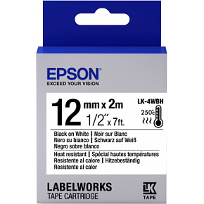 Epson Label Cartridge Heat Resistant LK-4WBH Black/White 12mm (2m) Epson Label Cartridge Heat Resistant LK-4WBH Black/White 12mm (2m)
