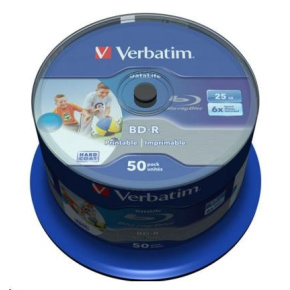 VERBATIM BD-R SL Datalife (25-pack)Blu-Ray/Spindle/6x/25GB WHITE BLUE SURFACE VERBATIM BD-R SL Datalife (25-pack)Blu-Ray/Spindle/6x/25GB WHITE BLUE SURFACE