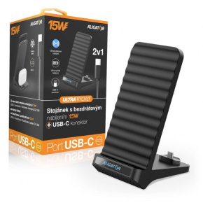 Aligator Stojanček s bezdrôtovým nabíjaním 15W a USB-C konektorom, 2v1, čierny