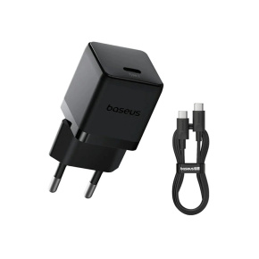 Baseus Palm Fast Nabíjačka USB-C 20W + Dátový Kábel USB-C/USB-C 1m Black