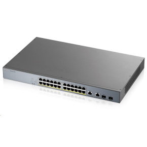 Zyxel GS1350-26HP 26portový inteligentný spravovaný CCTV PoE switch, dlhý dosah, 375W, 24x GbE, 2x combo RJ45/SFP Zyxel GS1350-26HP 26portový inteligentný spravovaný CCTV PoE switch, dlhý dosah, 375W, 24x GbE, 2x combo RJ45/SFP
