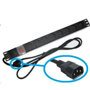 19" rozvodný panel LEXI-Net 8x230V, ČSN, vypínač, indikátor napětí, kabel 1,8m, 1U, přívodní kabel pro UPS (IEC320 C14)