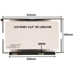 LCD PANEL 14,0" HD 1366x768 30PIN MATNÝ / BEZ ÚCHYTOV