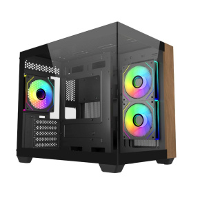 Cooler Master case Elite 481 Wood, mATX, Průhledná bočnice, 3x 120mm ARGB Fan, Černá