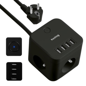Nabíjacia stanica Huslog 12W 3xzásuvka, 4xUSB čierna