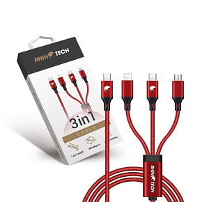 RhinoTech nabíjecí a datový kabel 3v1 USB-C (MicroUSB + Lightning + USB-C) 40W 1,2m červená RhinoTech nabíjecí a datový kabel 3v1 USB-C (MicroUSB + Lightning + USB-C) 40W 1,2m červená
