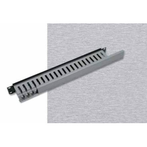 Vyväzovací panel 1U 19" jednostranná plastová lišta šedo-čierna