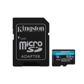 Kingston Canvas Go Plus A2/Micro SDXC/512GB/UHS-I U3/Class 10/+ Adaptér Kingston Canvas Go Plus A2/Micro SDXC/512GB/UHS-I U3/Class 10/+ Adaptér