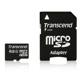 Karta TRANSCEND MicroSDHC 4GB Class 4 + adaptér Karta TRANSCEND MicroSDHC 4GB Class 4 + adaptér