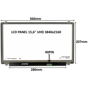 LCD PANEL 15,6" UHD 3840x2160 40PIN MATNÝ IPS / ÚCHYTY HORE A DOLE