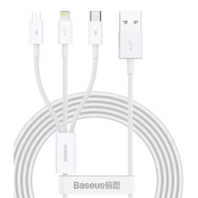 Baseus CAMLTYS-02 Superior Fast Charging Dátový Kábel 3v1 USB-C, Lightning, MicroUSB 1.5m White Baseus CAMLTYS-02 Superior Fast Charging Dátový Kábel 3v1 USB-C, Lightning, MicroUSB 1.5m White