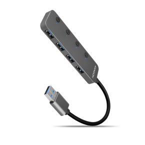 AXAGON HUE-MSA, 4x USB 3.2 Gen 1 SWITCH hub, kovový, micro USB napr. konektor, kábel USB-A 20cm